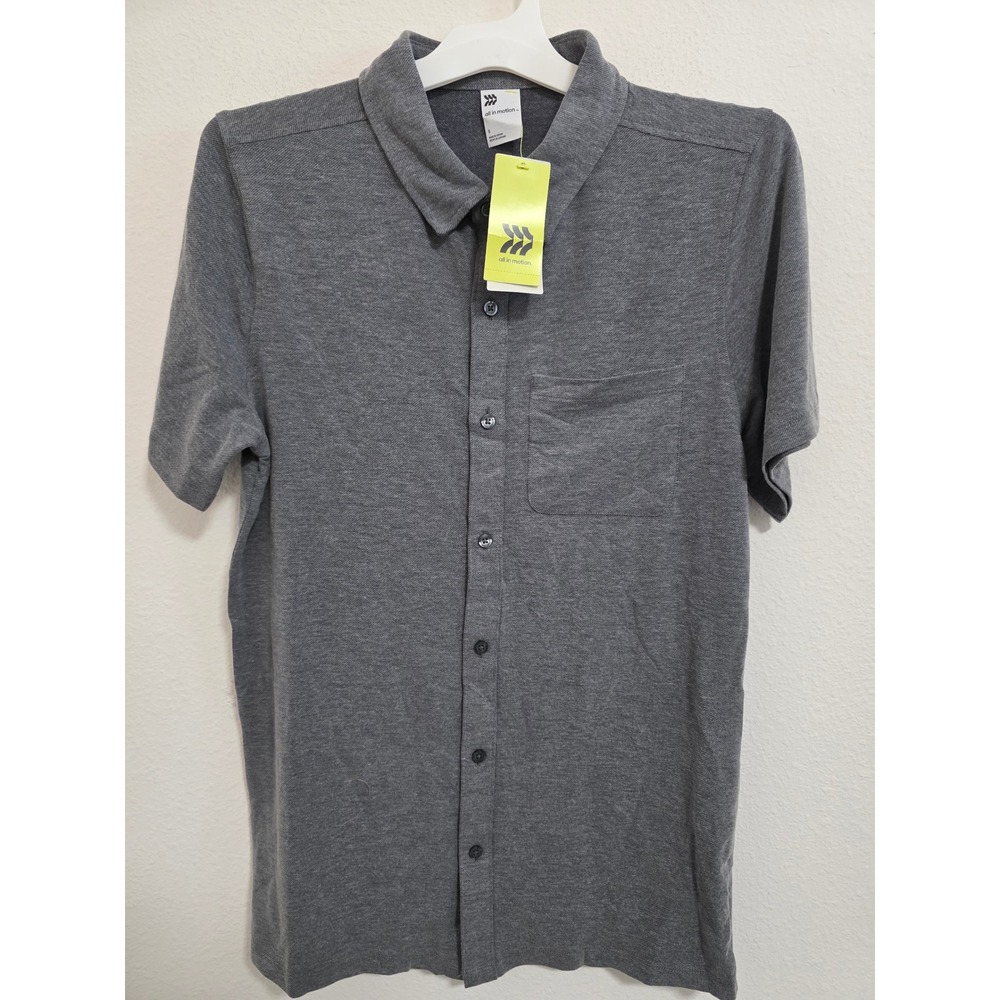 All In Motion Mens Commuter Shirt S Gray Short Sleeve Button Up Moisture Wicking